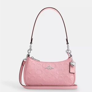 Coach Pink Teri Mini Crossbody Bag In Signature Leather With Heart Charm 🩷